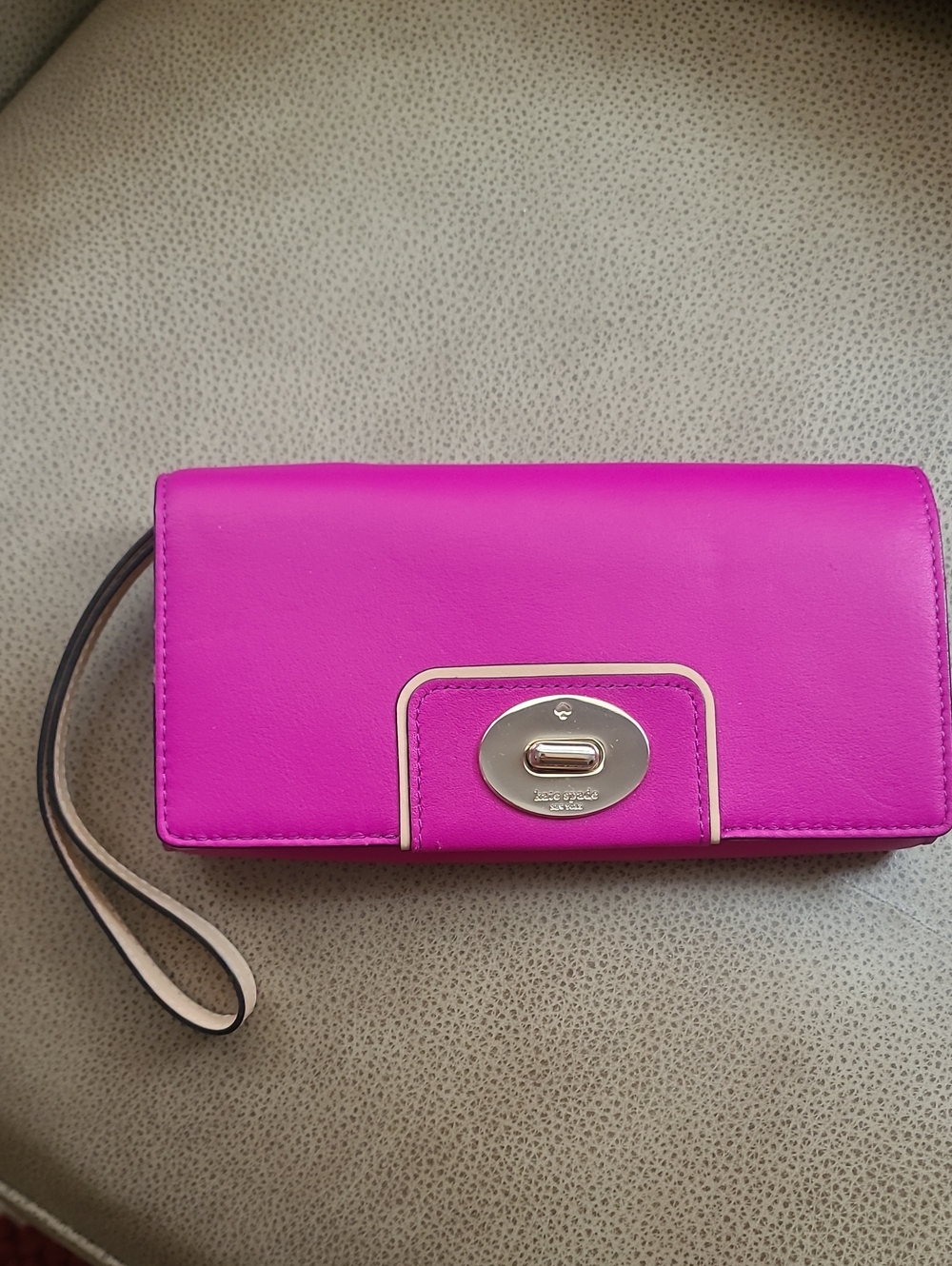 kate spade Hot Pink Leather Wristlet Clutch with Turn-Lock